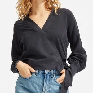 Everlane Black Washable Silk Wrap Blouse